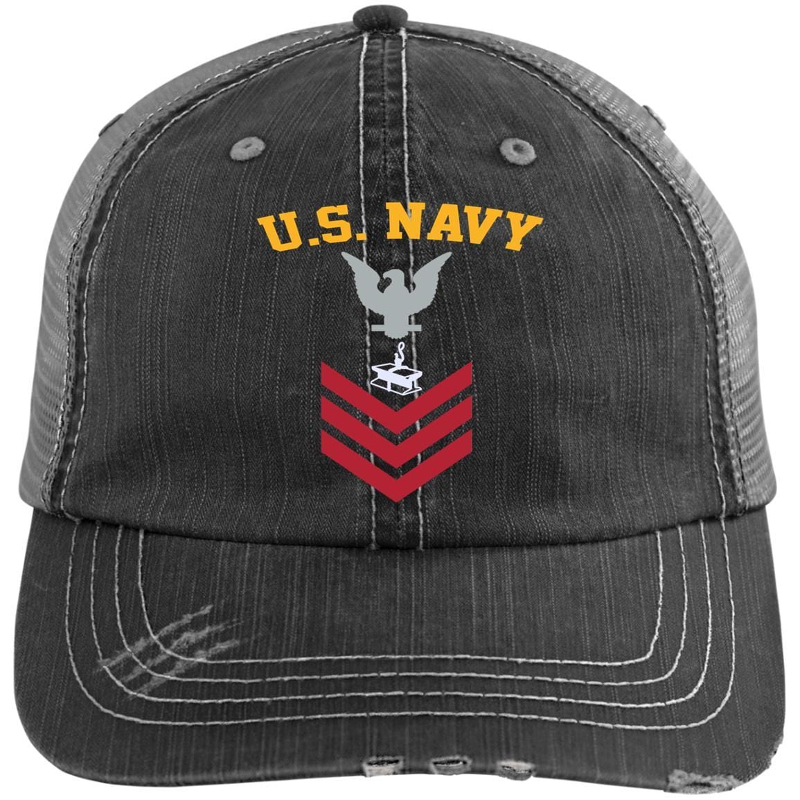Us Navy Steelworker Sw E-6 Rating Badges Printed Distressed Unstructured Trucker Cap
