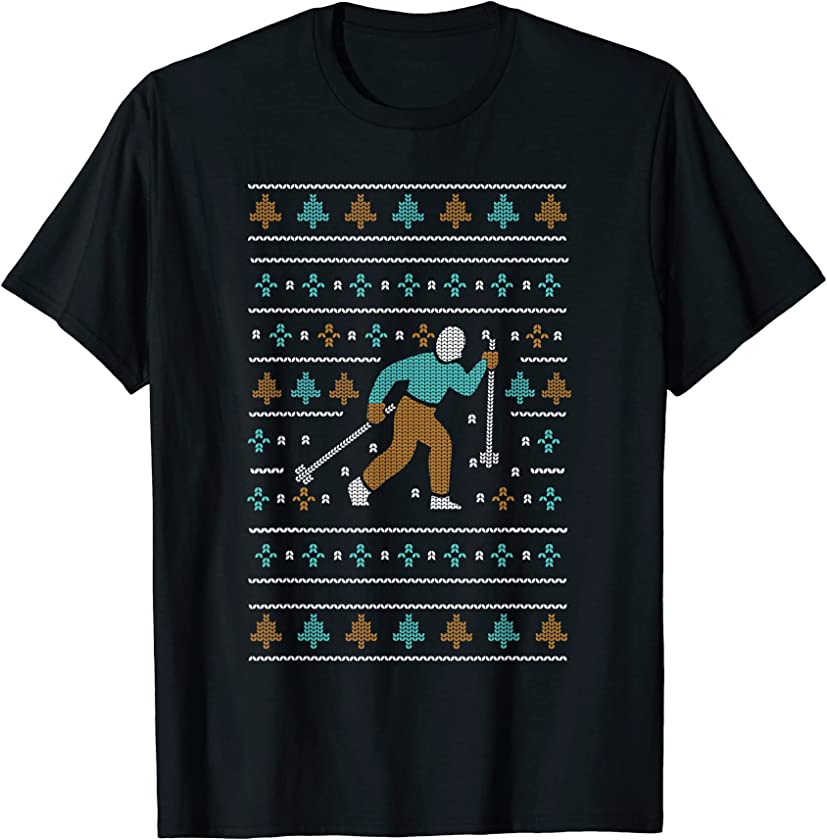 Ugly Christmas Nordic Walking Santa Claus New Year Fitness T-Shirt