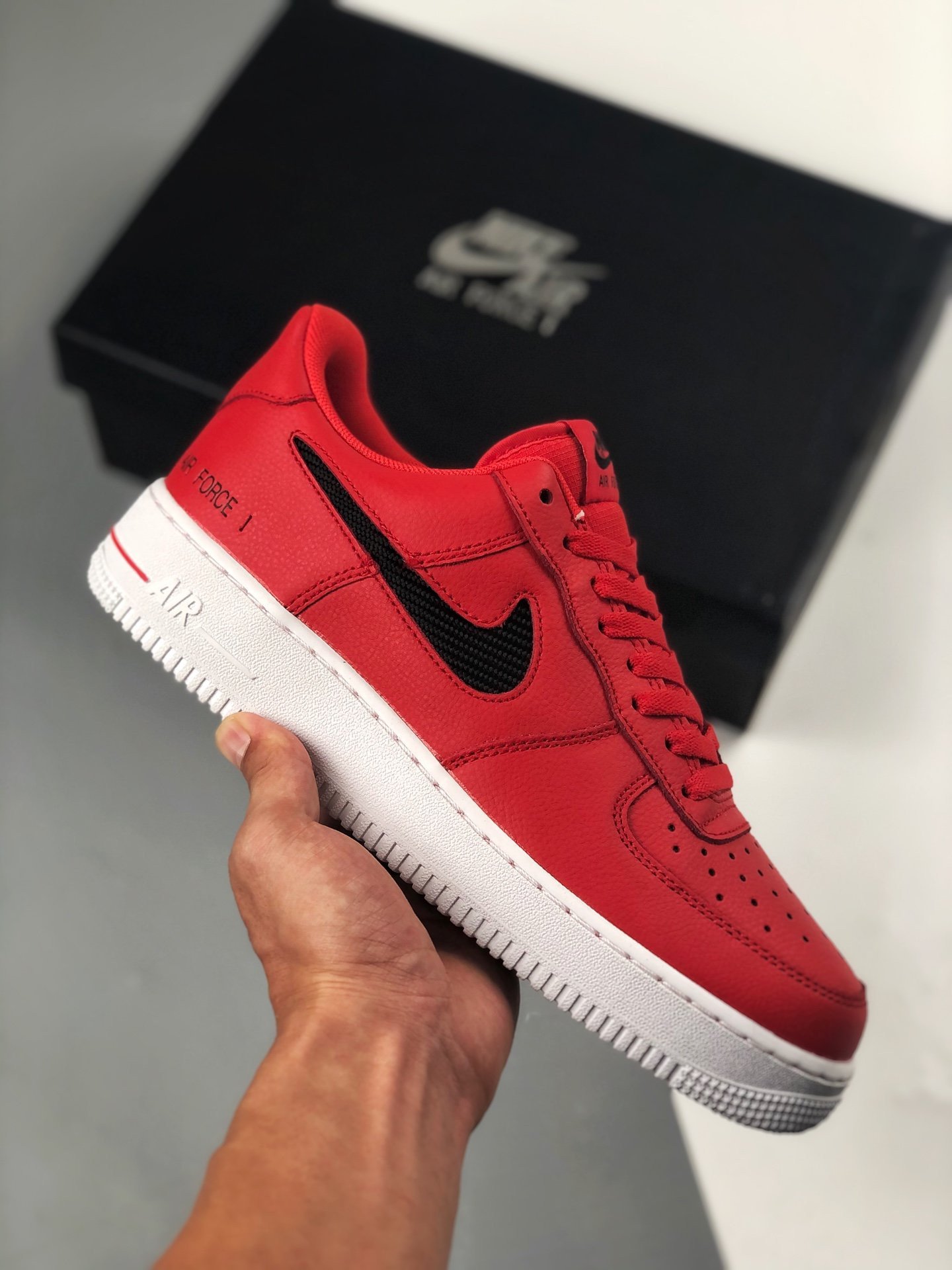 Nike Air Force 1 Red With Cut-Out Swooshes 5340072