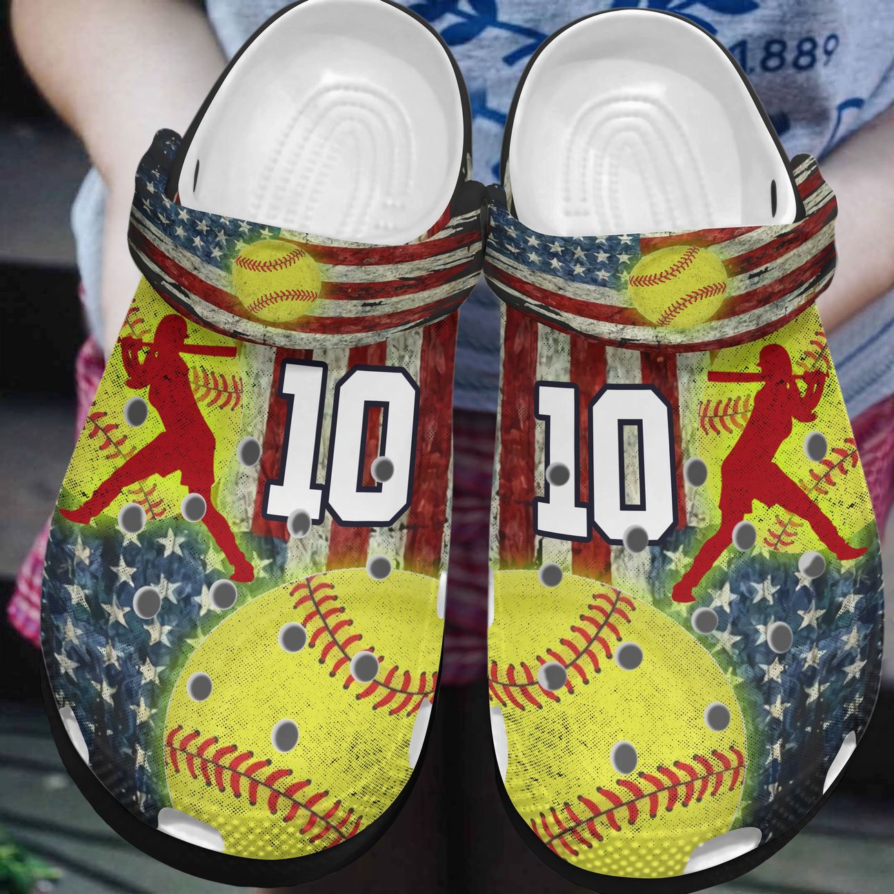 Softball Personalized Clog, Custom Name, Text, Color, Number Fashion Style For Women, Men, Kid, Print 3D Usa Softball