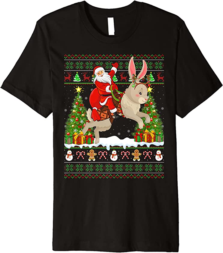 Bunny Lover Funny Ugly Santa Riding Bunny Christmas Premium T-Shirt