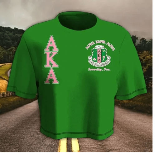 Alpha Kappa Alpha Emblem 1908 Sorority Green Crop Top T Shirt