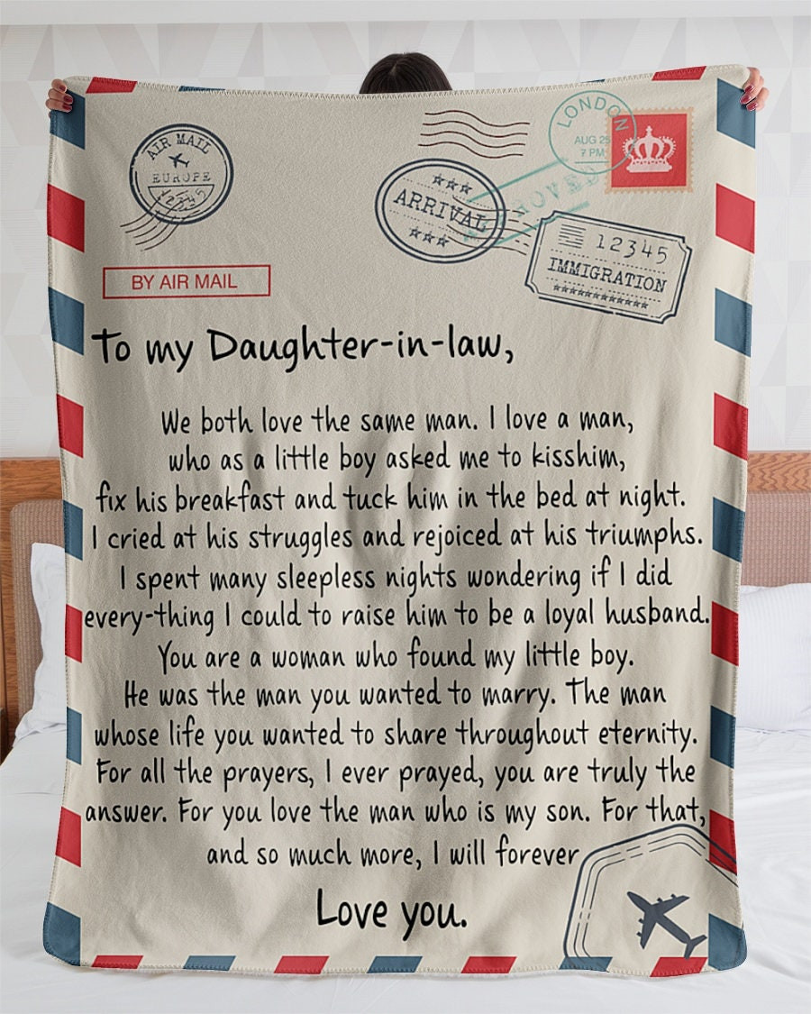 Personalized Air Mail Letter To My Daughter In Law| Sherpa Woven Blankets| Best Christmas Gift – Best Birthday Gift