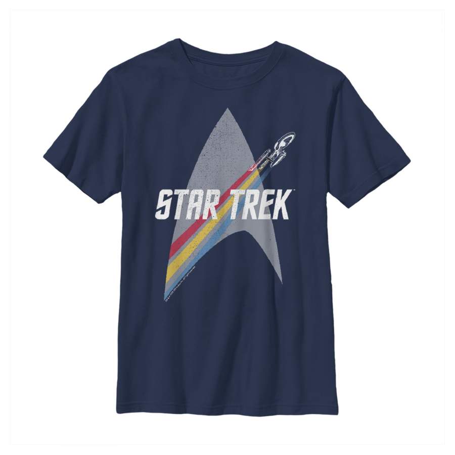 Star Trek Boy’s Enterprise Starfleet Rainbow Streak  T Shirt