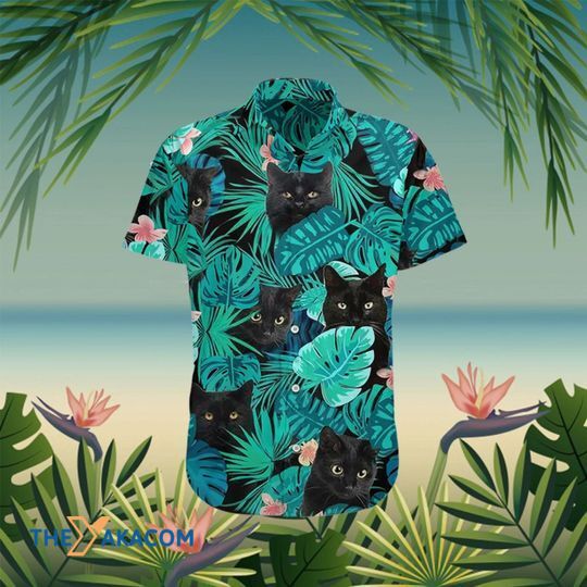 Lovely Black Cat Tropical Flowers Hot Summer The Best Gift For Lovers Hawaiian Shirt Ha91743