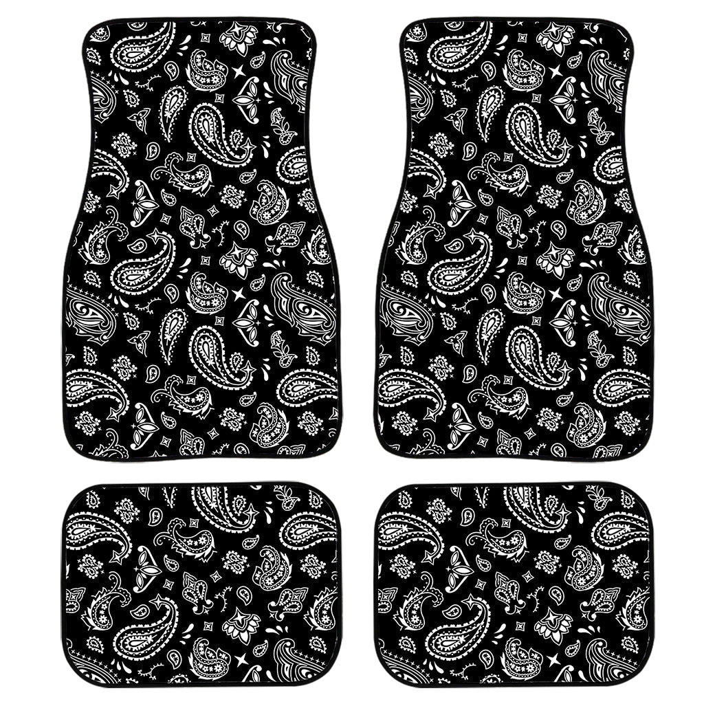 Black Paisley Bandana Pattern Print Front And Back Car Floor Mats, Front Car Mat