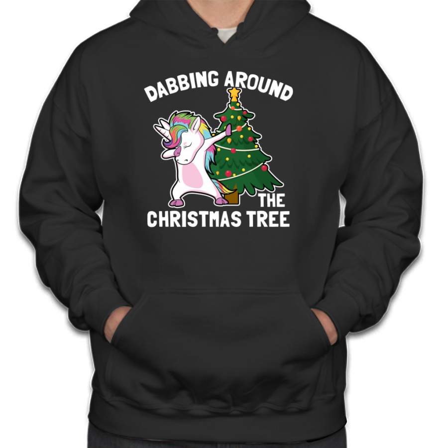 Dabbing Unicorn Around The Christmas Tree Hoodie