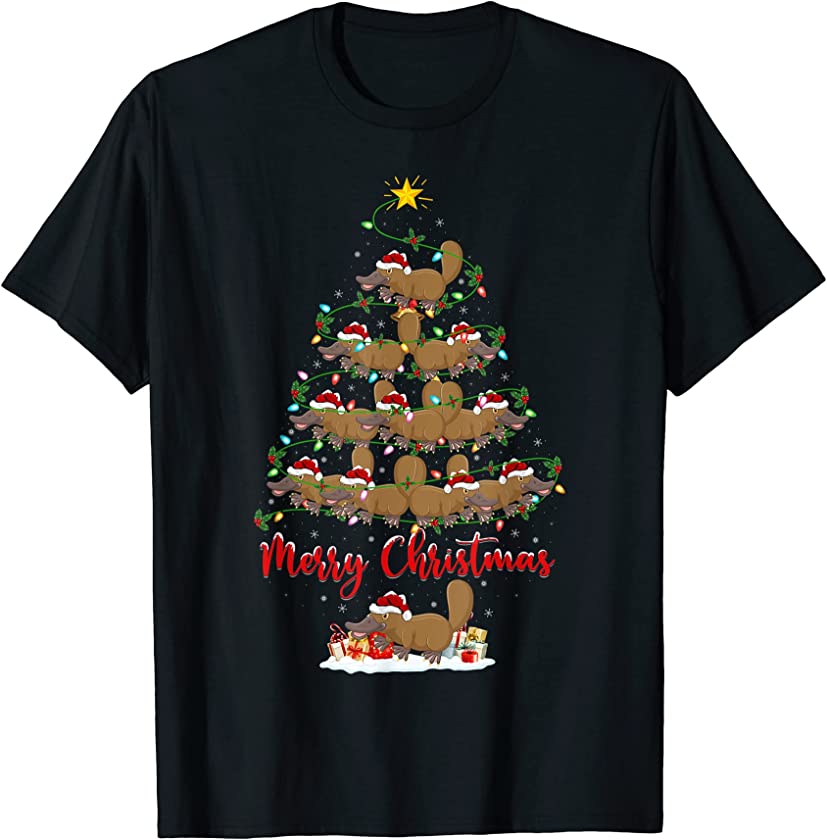 Platypus Animal Lover Matching Santa Platypus Christmas Tree T-Shirt