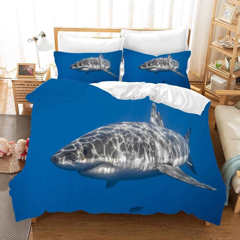 3D Blue Shark Comfortable Bedding Set Bedroom Decor