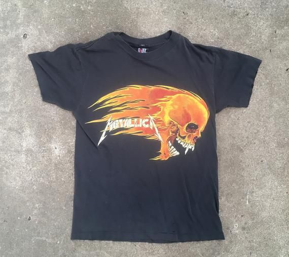 Vintage 1990S Metallica Summer Sh*T 1994 Distressed Black Concert Tour T Shirt Size Medium Large Metal Flaming Skull Pushead Iron Maiden