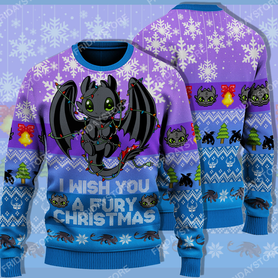 Unifinz Httyd Dn Ugly Sweater Tyg Toothless I Wish You A Fury Christmas Sweater Awesome Httyd Dn Sweater 2022