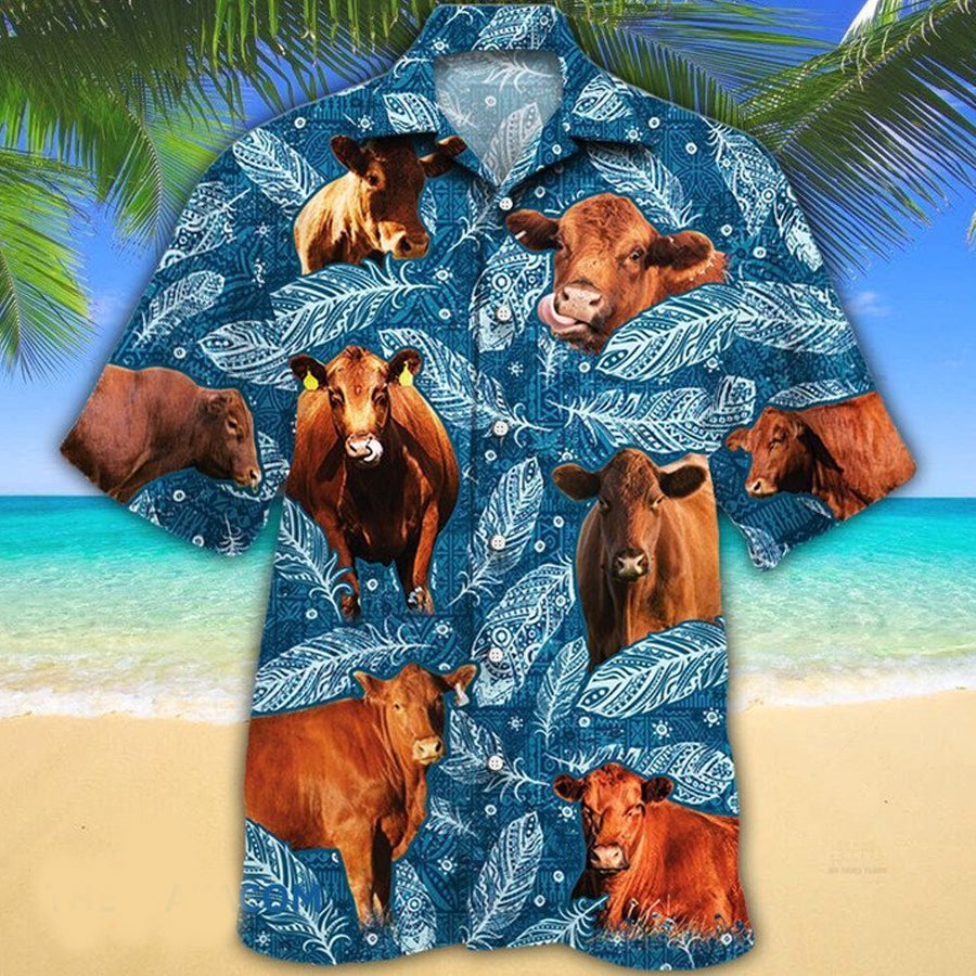 Red Angus Cattle Lovers Blue Feather Hawaiian Gift For Cow Ha48831