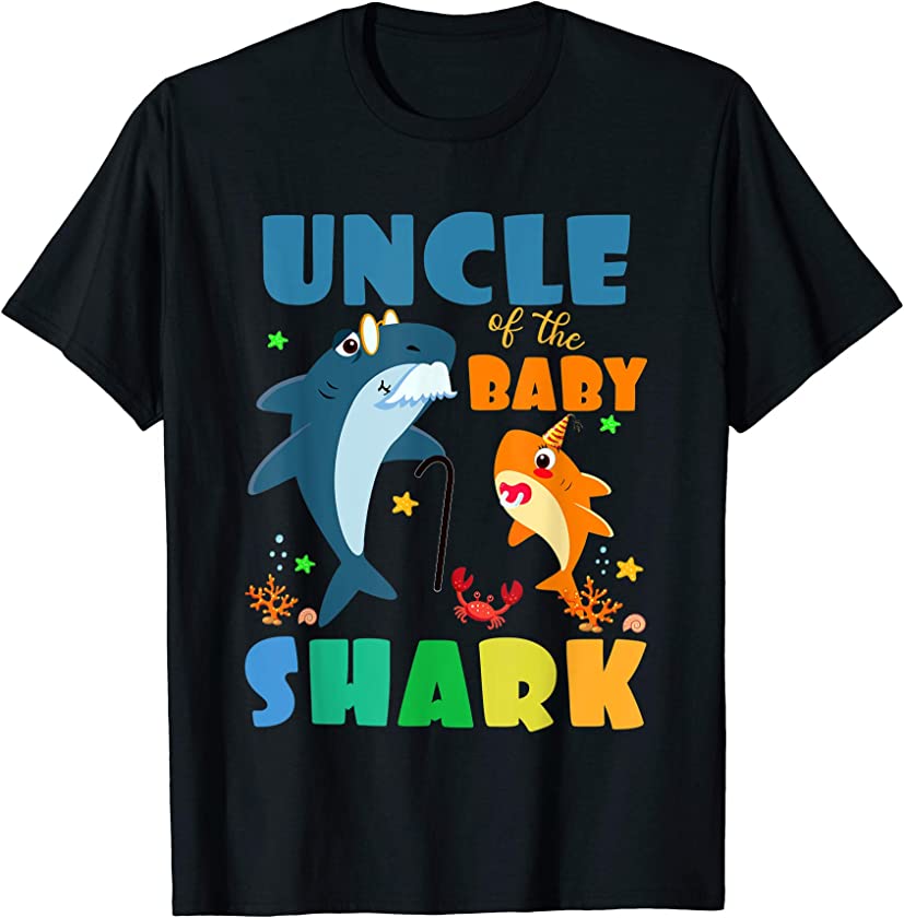 Uncle Of The Baby Shark Birthday Uncle Shark Fathers Day T-Shirt