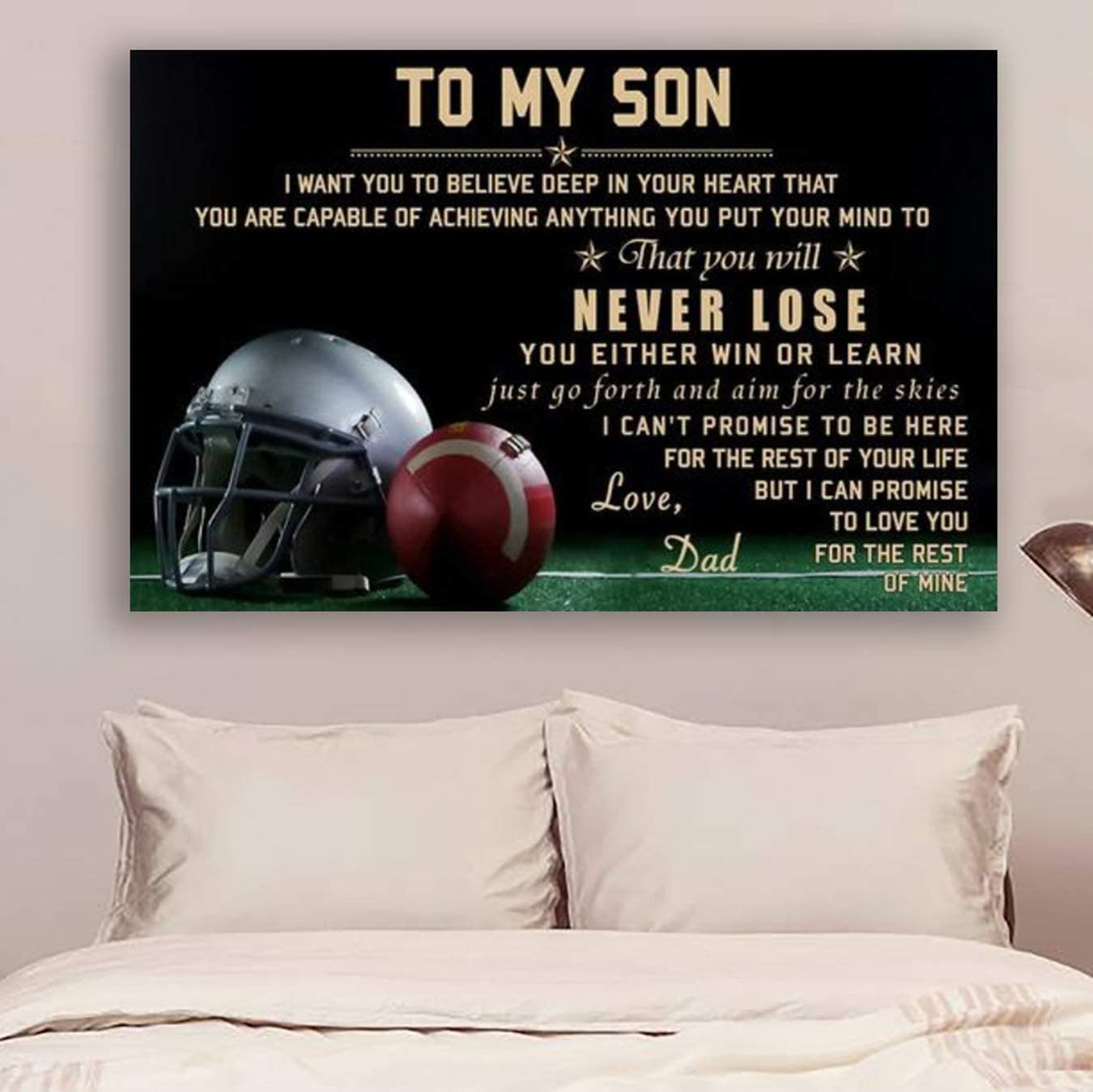 Poster for Room Aesthetic -Command Strips Wall Decor – Cvlhd2 Football Poster – Dad to Son – Never Lose