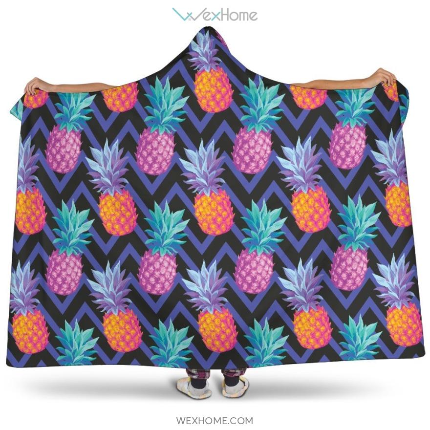 Pineapples Pattern Zigzag Background Hooded Blanket