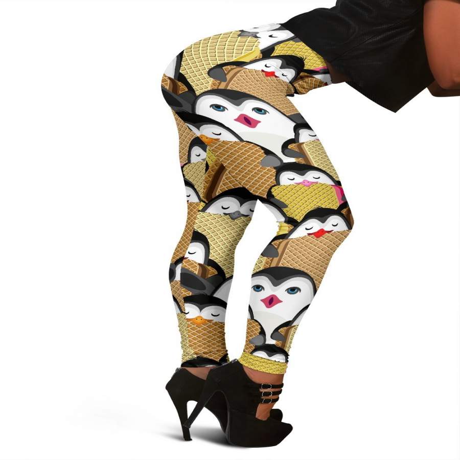 Penguin Waffle Pattern Print Women Leggings