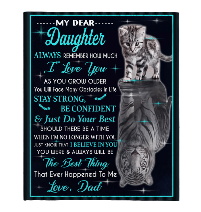 Daughter Remember How Much I Love You Cat Tiger Kitten Gift From Dad Fleece Blanket