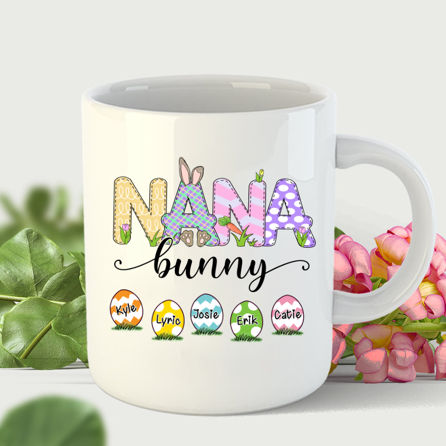 Personalized Nana With Grandkids Bunny Cute Easter Mug