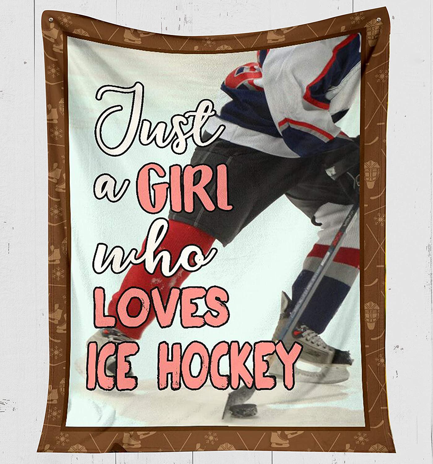 Ice Hockey Blanket – Just A Girl, Who Loves Ice Hockey – Fleece Blanket Soft Comfortable Blanket For Sofa Chair Bed Office Travelling Camping Blanket Christmas