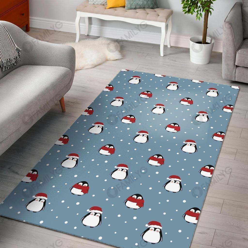 Cute penguin christmas snow pattern Rug