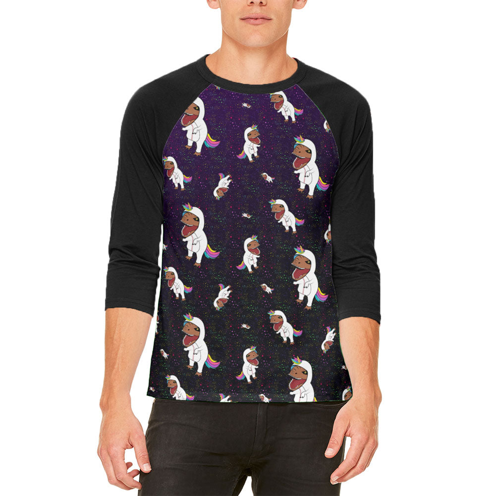 T-Rex Wearing Unicorn Costume Rexicorn Pattern Mens Raglan T Shirt