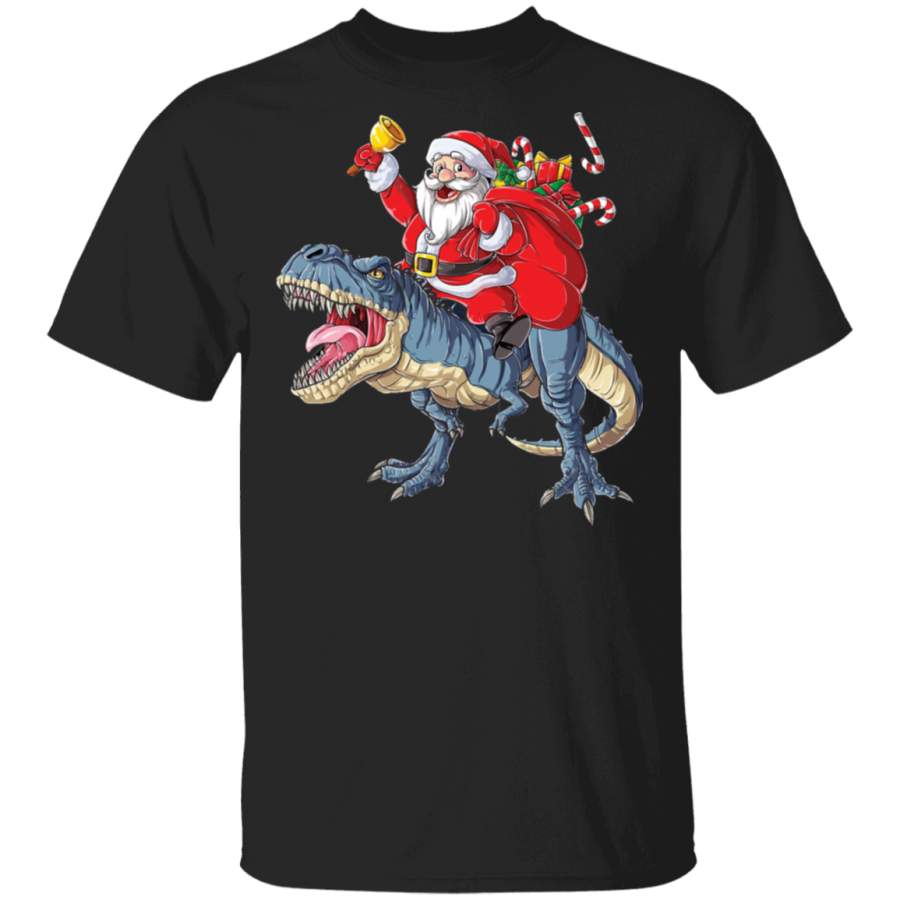 Santa Claus Riding Dinosaur T-Shirt Funny T-Rex Christmas Graphic Tee Cute Shirt For Teen