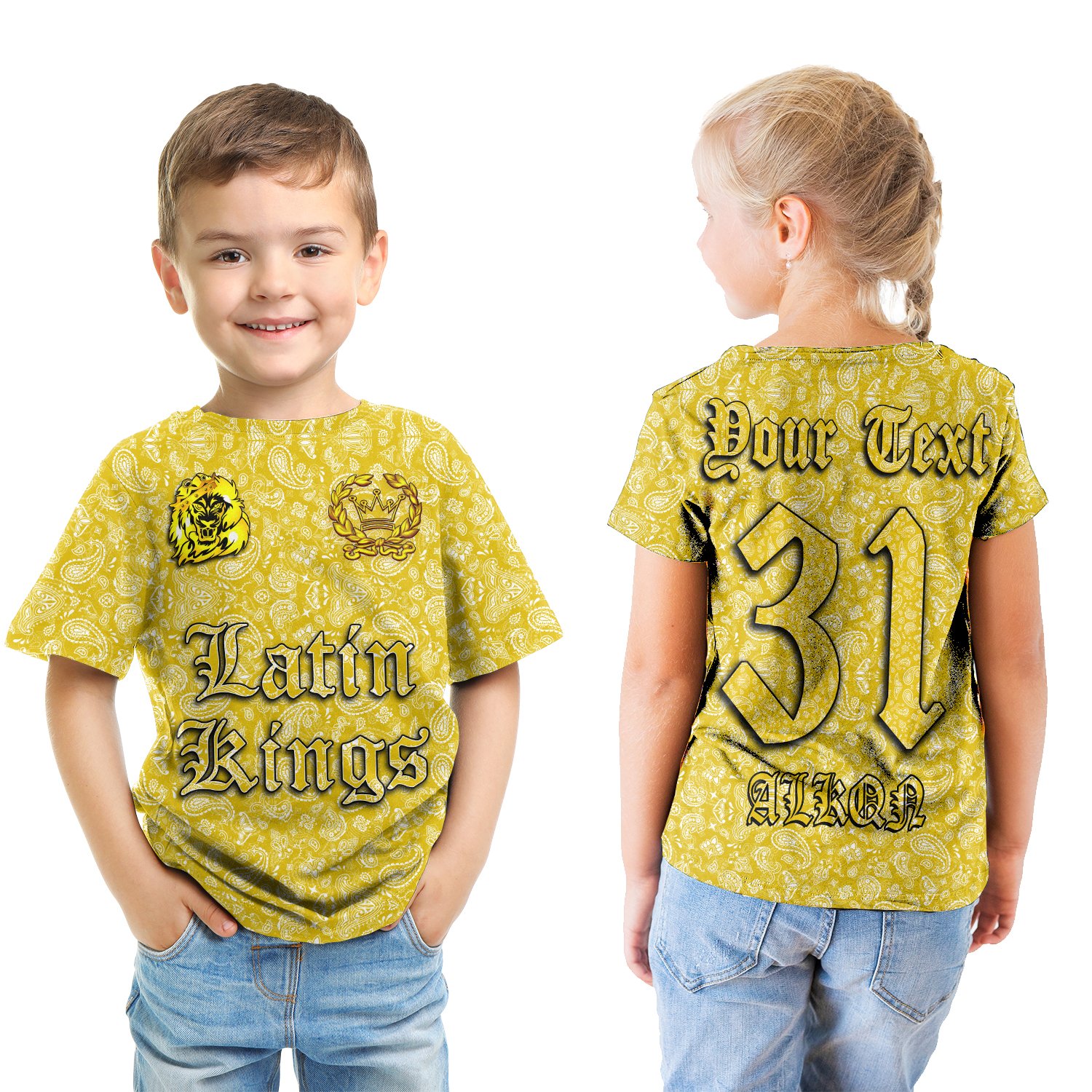 (Custom) Latin Kings T-Shirt Kid Yellow Bandana A31