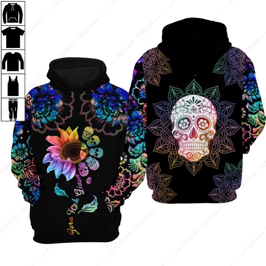 Zero F@Ck Given Skull Flower Style 3D All Over Printed Apparel