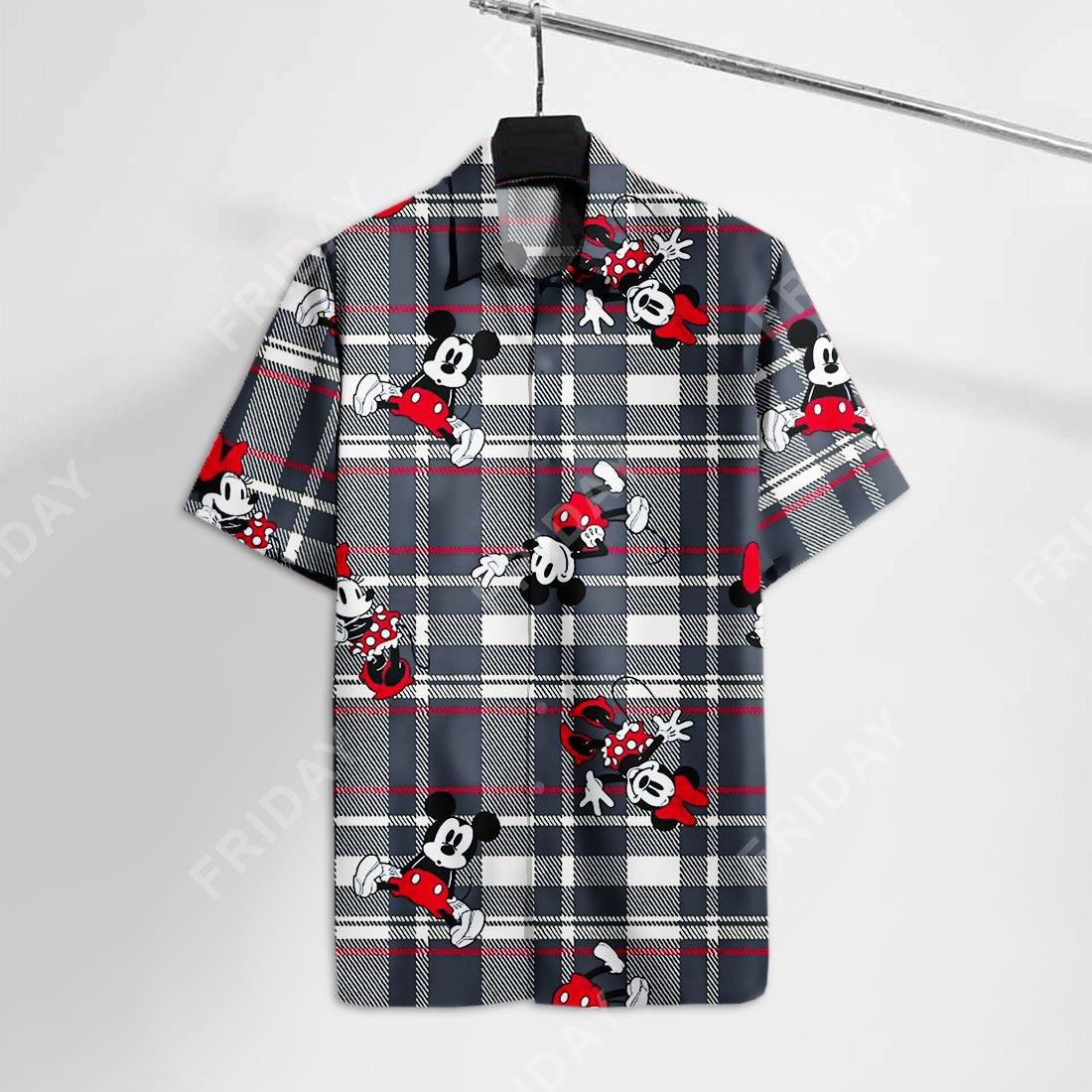 Dn Hawaii Shirt Mouses Plaid Grey Aloha Tshirt Ha10163