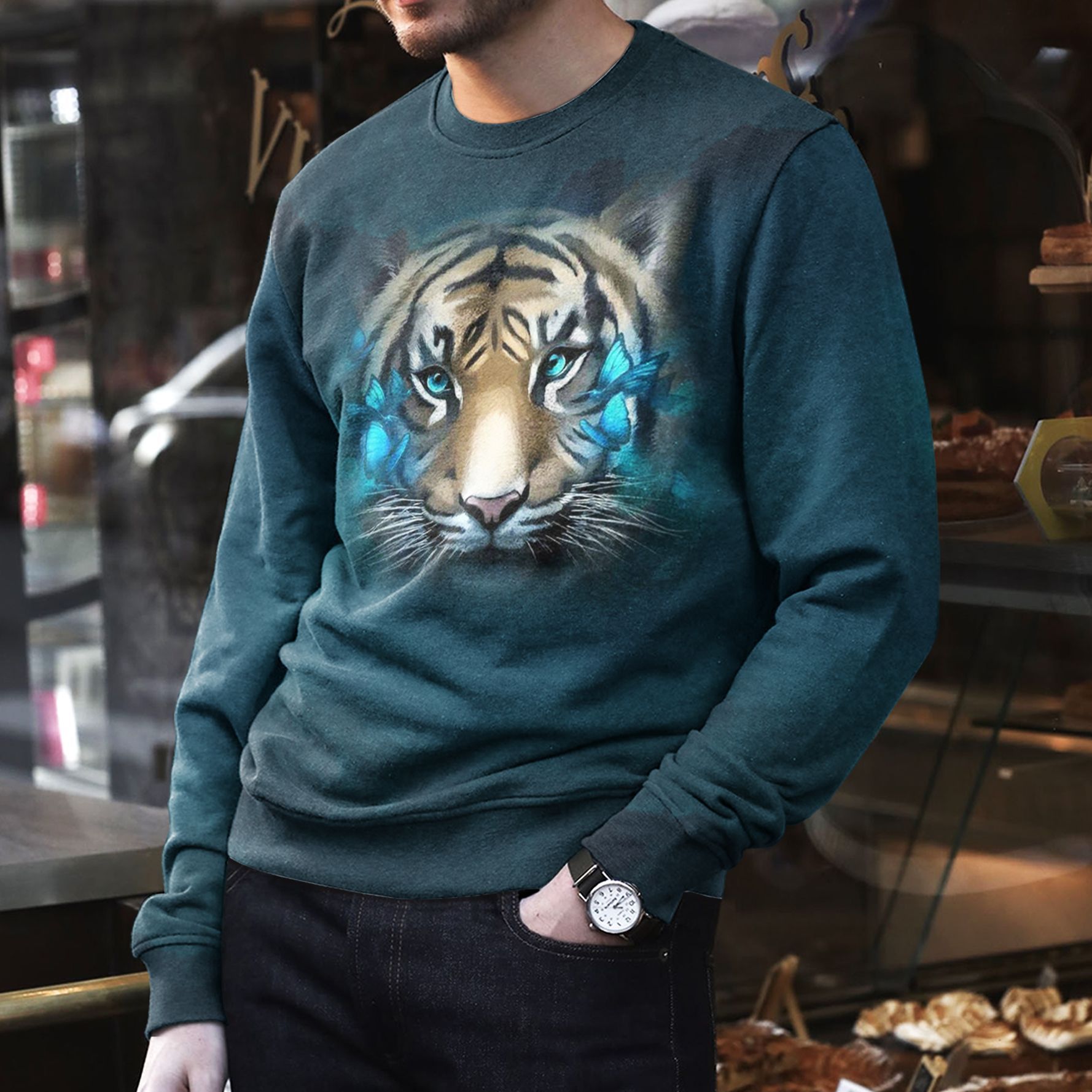 Tiger Unisex All Over Print Cotton Sweatshirt HT140909