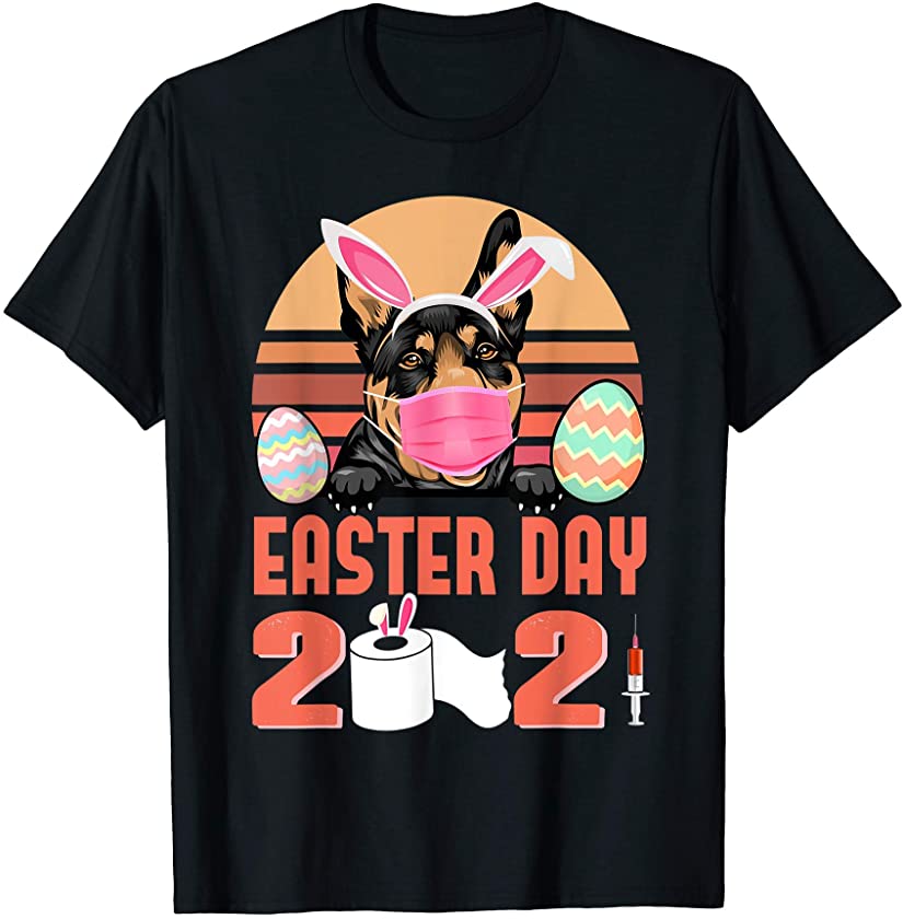 Australian Kelpie Dog Face Mask Bunny Egg Easter Day 2021 T-Shirt