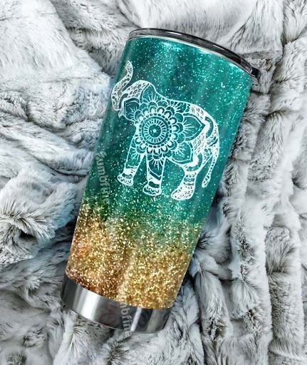 Personalized Elephant Teal Gold Gs-Cl-Ml1703 Stainless Steel Tumbler Customize Name, Text, Number