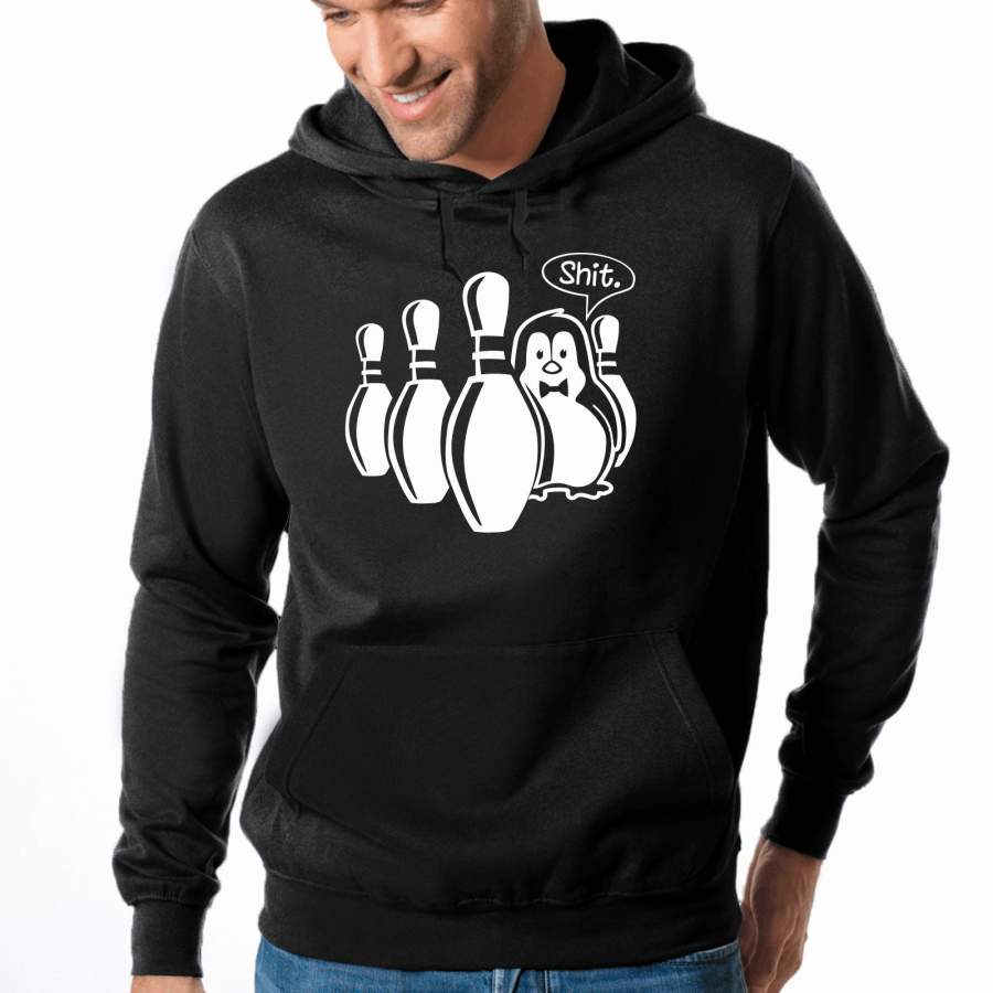 Penguin Bowling Fun Hoodie Creative Casual Street Style Printed Pullover Hoodie