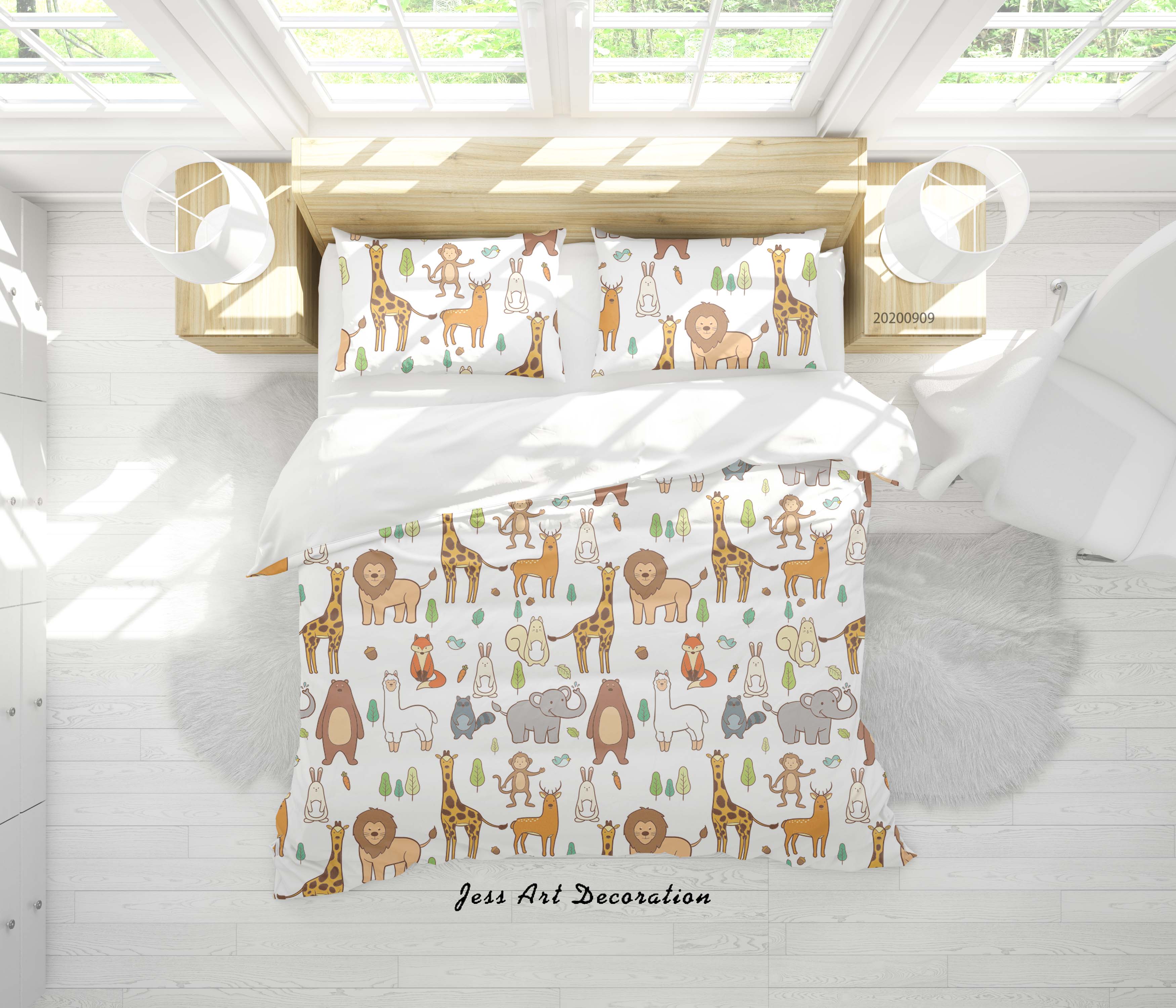 3D Cute Animals Hand Drawn Pattern Quilt Cover Set Bedding Set Duvet Cover Pillowcases Wj 1922