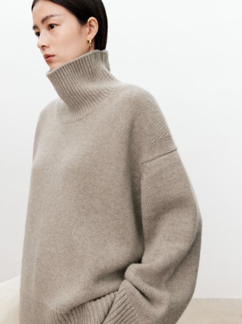 Turtleneck pure cashmere sweater female loose and thick languid lazy wind pullover sweater knitting base WOOL sweater alx