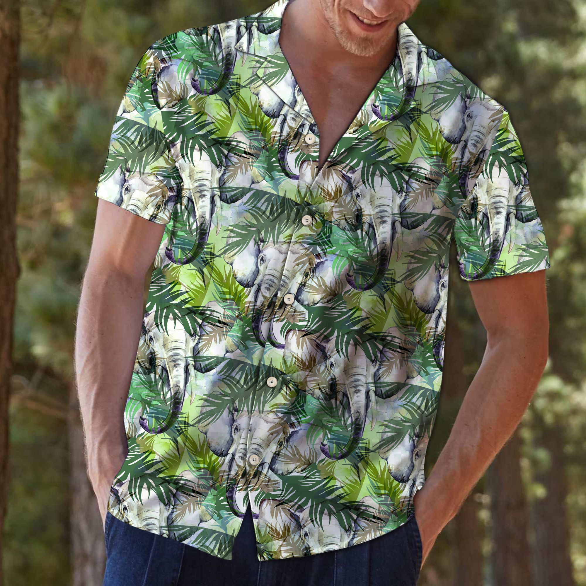 Elephant Tropical Palm Leaves Hawaiian Shirt For Men, Hawaiian Shirt For Women, Aloha Shirt, Hawaii Shirt