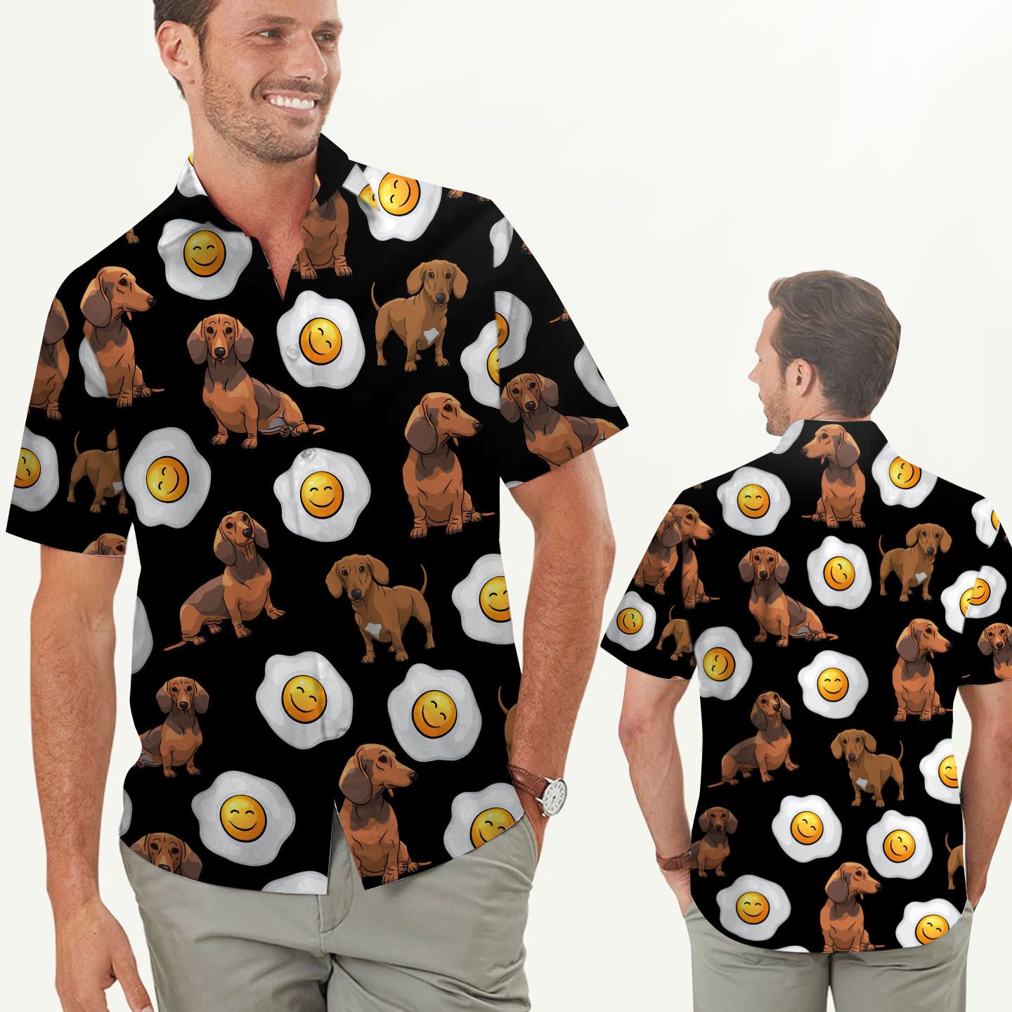 Dachshund Cute Eggs Tropical Men Hawaii Shirt For Dog Lovers In Summer Ha106349