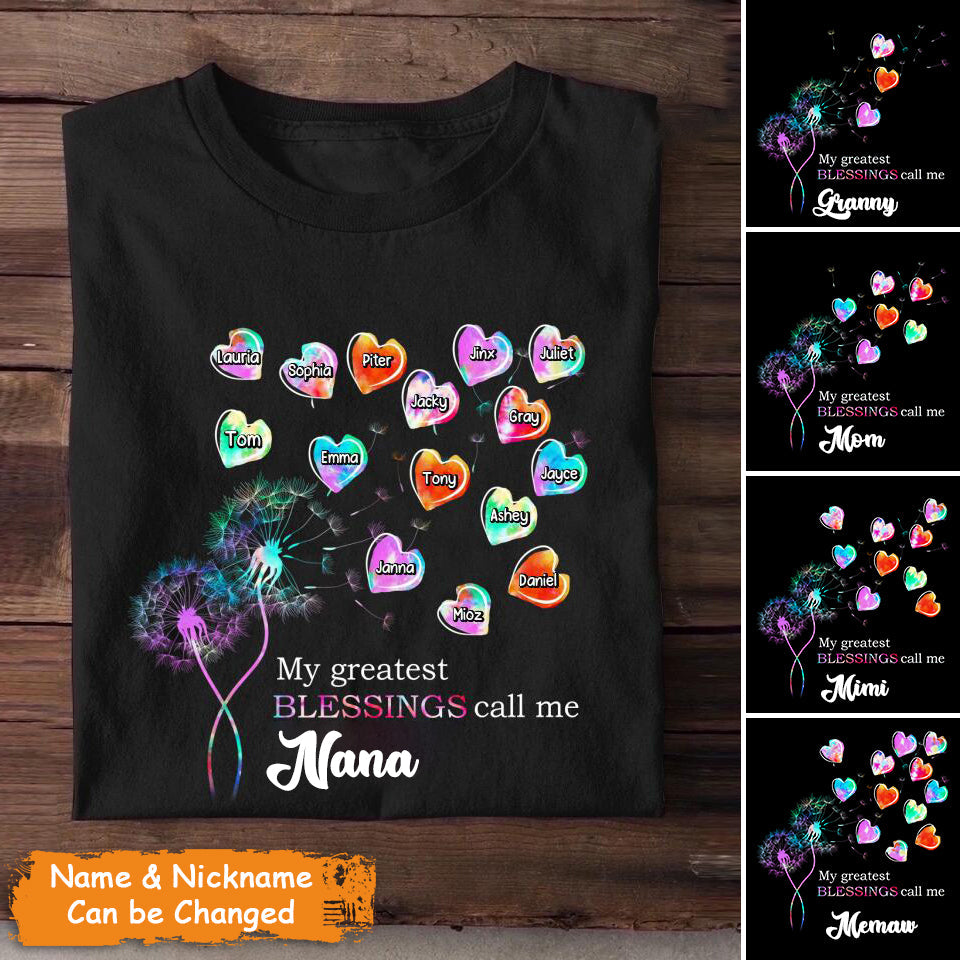 Personalized Grandma Dandelion Flower Heart T-Shirt, Grandma Shirt, Nana Shirt, Mimi Shirt