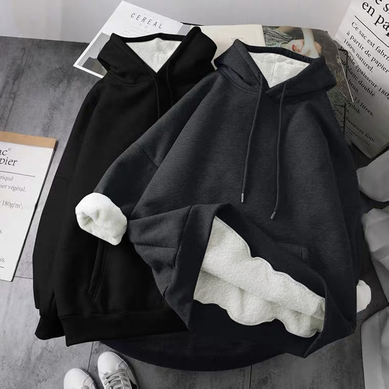 Thick Fleece Autumn Winter Fashion Women Sweatshirt Hoodie Coat Warm Korean Solid Color Long Sleeve Hooded Female Sweatshirts alx