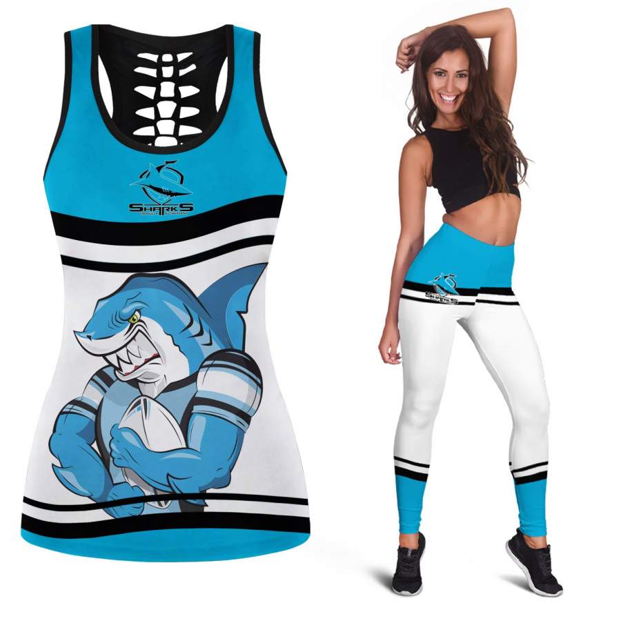 Combo Cronulla-Sutherland Sharks Hollow Tank Top & Leggings NRL