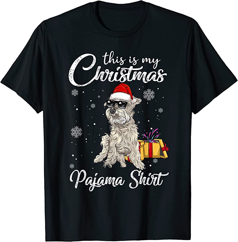 Cute Schnauzer Puppy Wearing Christmas Hat Holiday T-Shirt