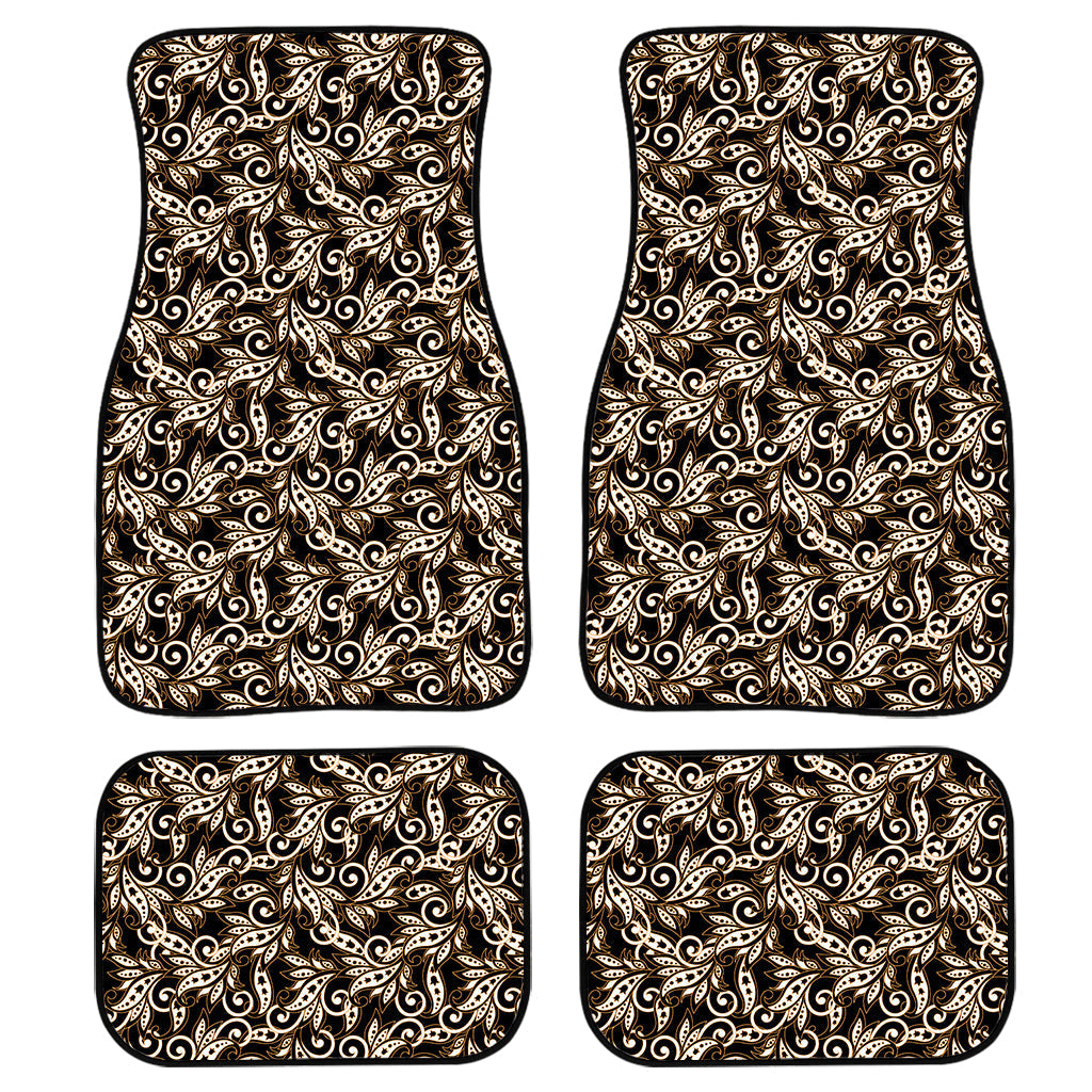 Dark Western Floral Pattern Print Front And Back Car Floor Mats, Front Car Mat