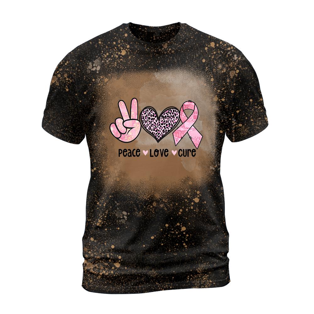 Peace Love Cure Breast Cancer Awareness 9Basic Bleached Shirt