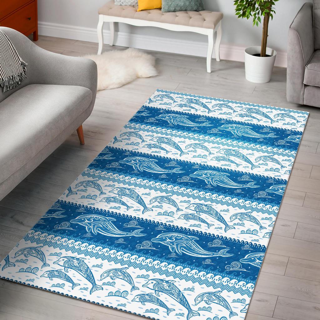 Dolphin Tribal Pattern Ethnic Motifs Area Rug