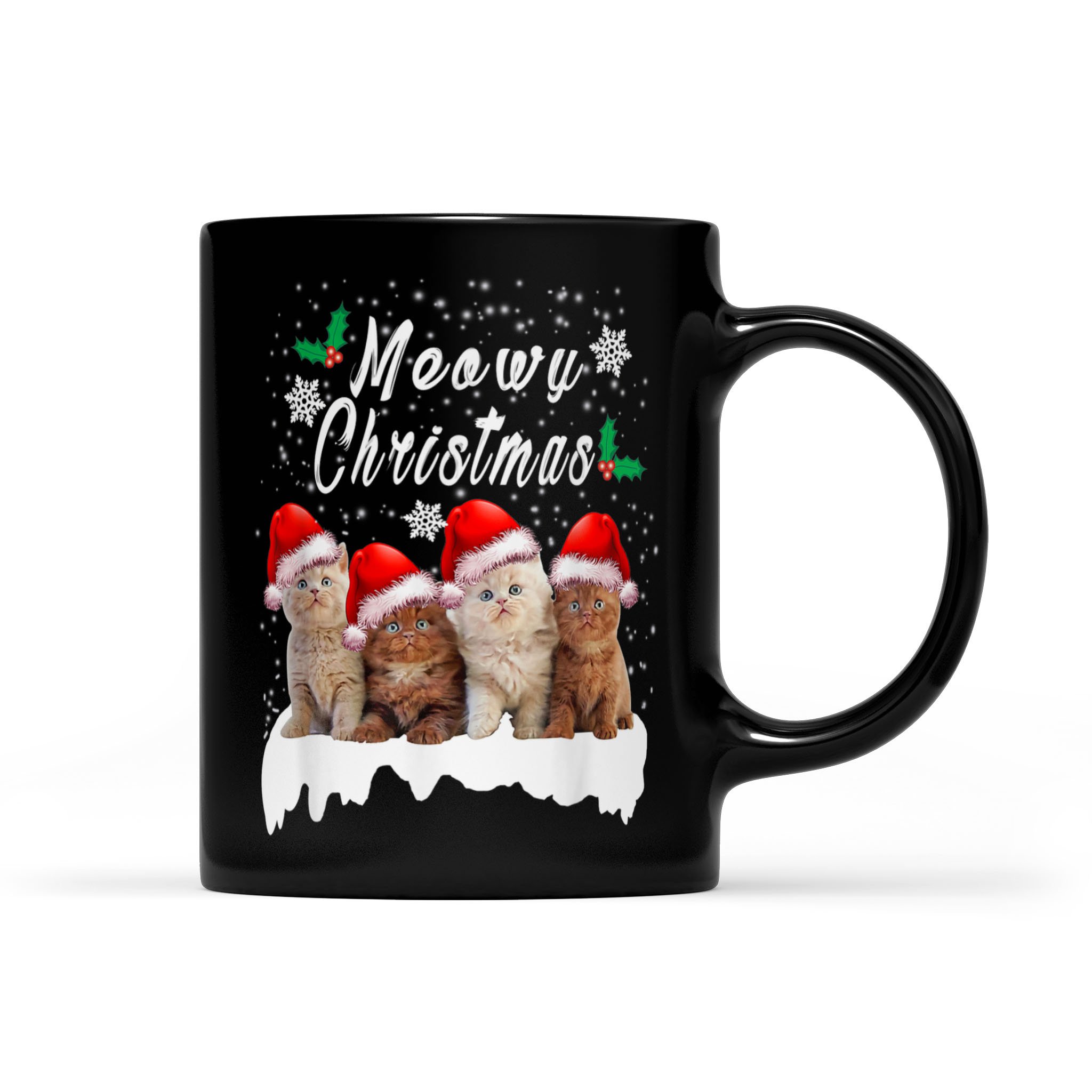 Cat Christmas Shirt Funny Meowy Cat Christmas Tree Kitten – Black Mug