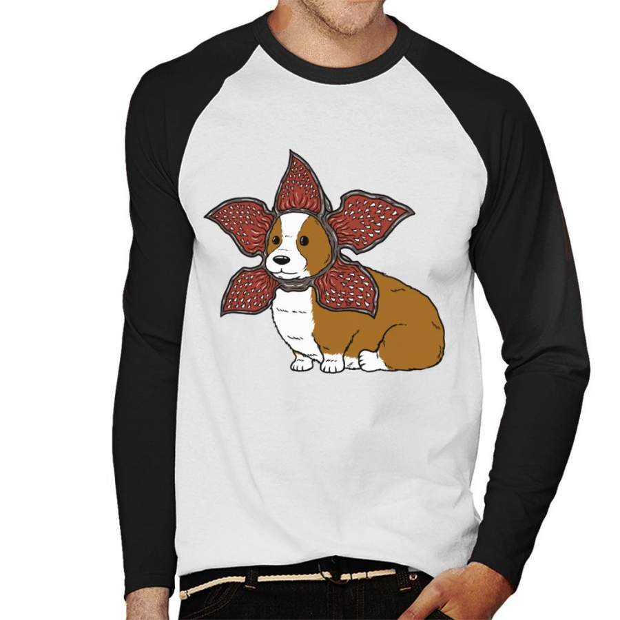 Not Safe For Cats Demogorgon Corgi Men’s Baseball Long Sleeved T-Shirt