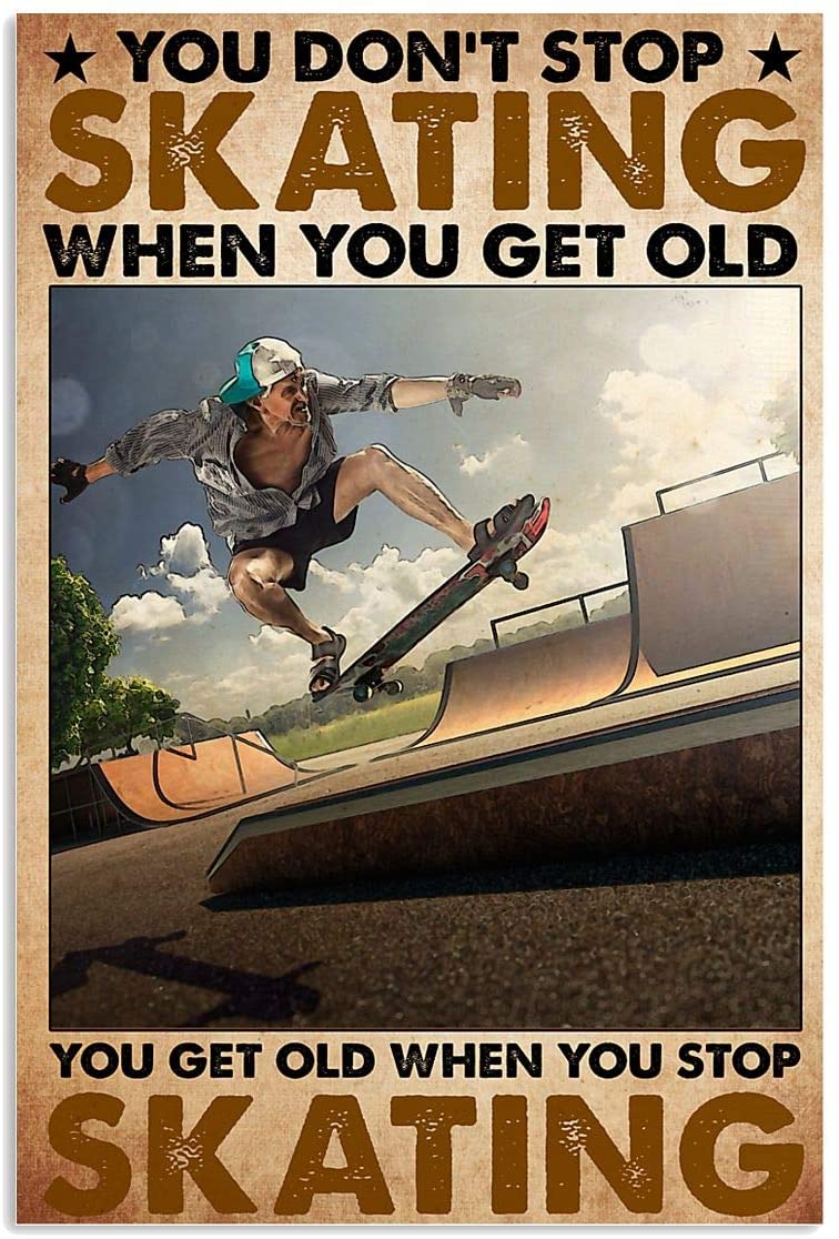 Vintage Old Man Skating – Don’T Stop Skating When You Get Old Poster Art Print      Home Decor Gift For Men Women Family Friend On Birthday Xmas