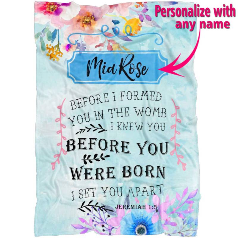 Jeremiah 1:5 personalized name blanket | Bible verse blanket