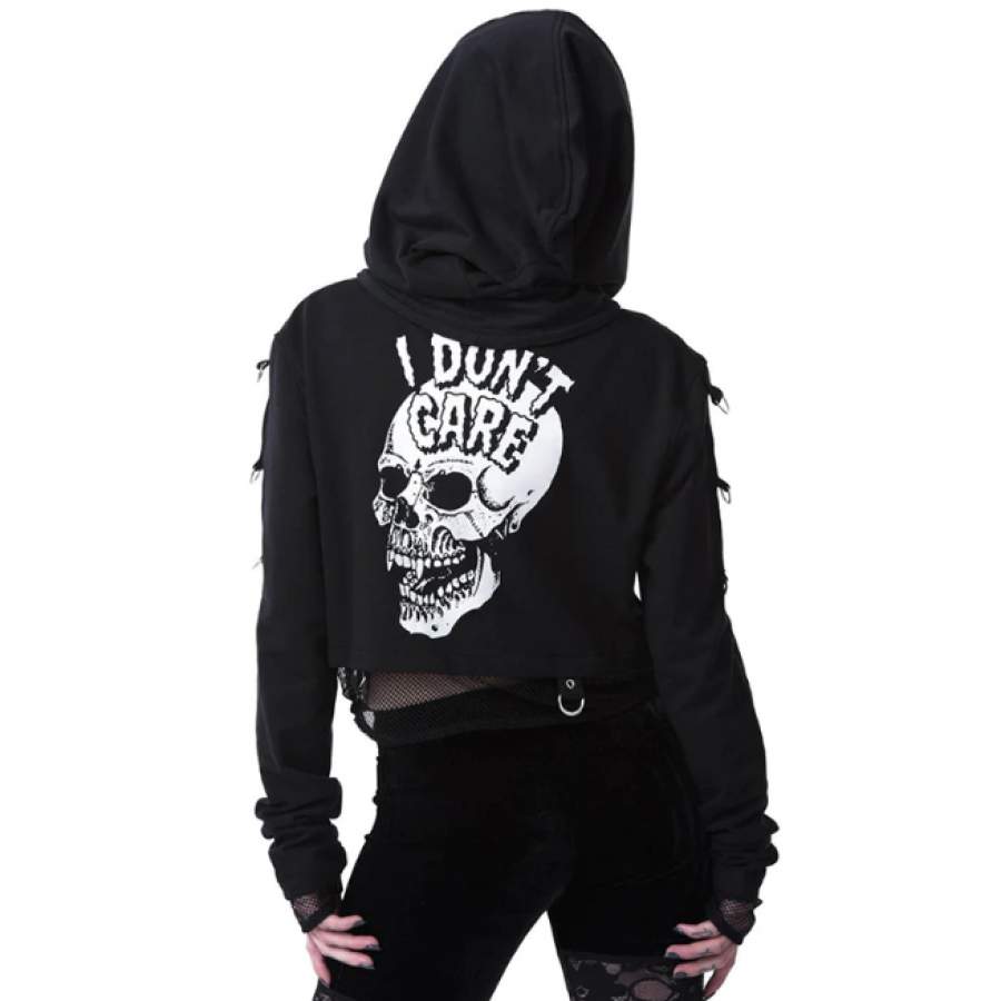 I Don’t Care Skull Printed Cropped Hoodie – Sothwarm