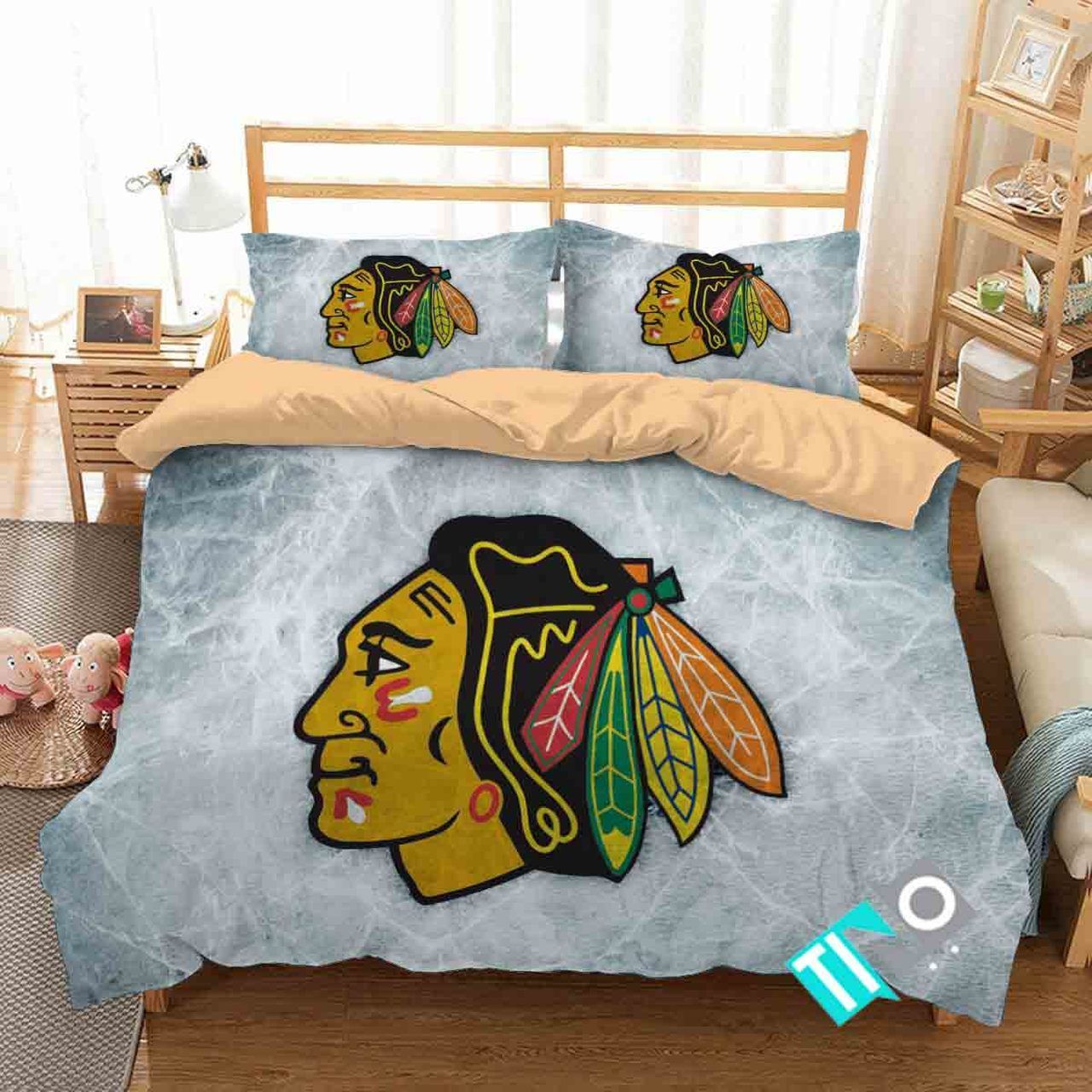 Chicago Blackhawks 2 Logo 3D Duvet Cover Bedding Sets N